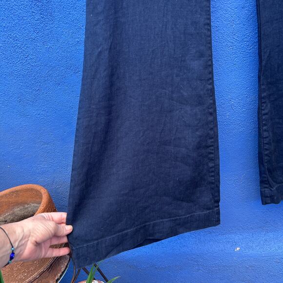 by anthropologie navy linen blend belled leg trousers - Picture 4 of 7